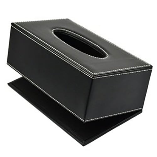 uxcell Car Auto Black Faux Leather Facial Tissue Box Holder Napkin Storage Case Cover 